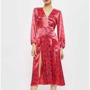 Topshop Floral Satin Midi Dress (US 2)